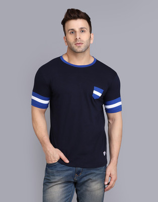 IESHNE LIFESTYLE Colorblock Men Round Neck Dark Blue, Blue T-Shirt
