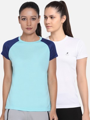 ARMISTO Solid Women Round Neck Light Blue, White T-Shirt