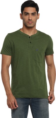 TURTLE Solid Men Henley Neck Dark Green T-Shirt