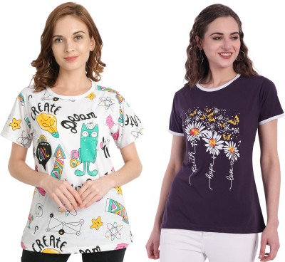 CHOZI Printed Women Round Neck Multicolor T-Shirt