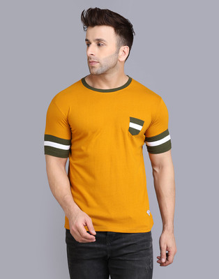 IESHNE LIFESTYLE Colorblock Men Round Neck Dark Green, Yellow T-Shirt