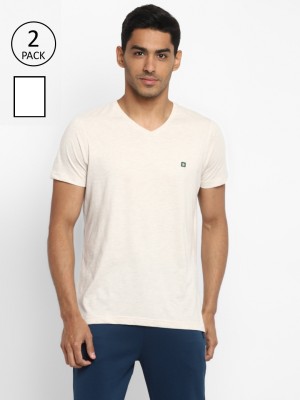 TURTLE Solid Men V Neck White T-Shirt