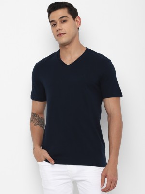 American Eagle Outfitters Solid Men V Neck Blue T-Shirt