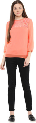 MAYRA Casual Self Design, Solid Women Pink Top