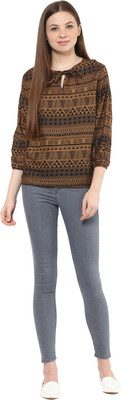 MAYRA Casual Chevron/Zig Zag Women Brown Top