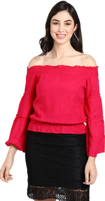 ELEVANTO Party Solid Women Pink Top