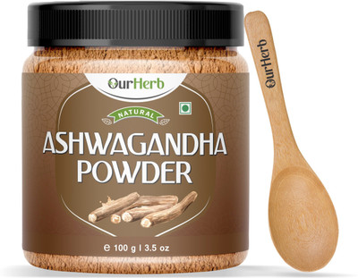 OurHerb Pure & Natural Ashwagandha Powder for Healthy Life with Wooden Spoon -100g|3.5Oz(100 g)