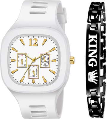 Motugaju Analog White Square Dial Silicon Strap ADDI Stylish Designer Watch For Analog Watch  - For Men