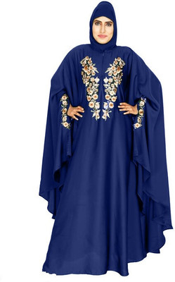 MODEST CITY Crepe Self Design Abaya With Hijab(Blue)