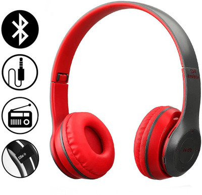 Techobucks HD Bass 12Hrs Playtime Bluetooth Wireless Neckband headphone Earphone headset MP4 Player(Red, 0 Display)