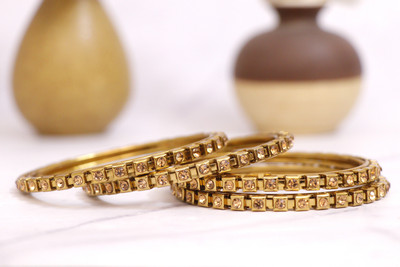 Honbon Metal Crystal Bangle Set(Pack of 4)