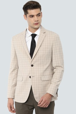 LOUIS PHILIPPE Checkered Single Breasted Formal Men Blazer(Beige)