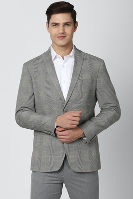 PETER ENGLAND Checkered Single Breasted Casual Men Blazer(Grey)