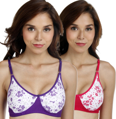 FIMS Women Cotton Bra Non-Padded, Full Coverage, Pack of 2, Pink Purple Women Full Coverage Non Padded Bra(Pink, Purple)