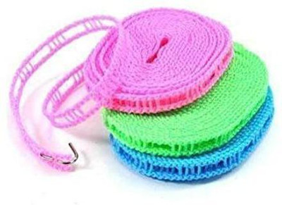 dreamexpo Windproof Anti-Slip Clothes Washing Line Drying Nylon Rope with Hooks Nylon Retractable Clothesline(3 m)