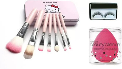 Pohok Premium Quality Make Up Brush 7 Piece Set & Eyelash & Menow Sponge Puff(3 Items in the set)