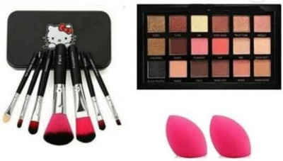 Pohok Rose Gold Remastered Eye shadow & Make Up Brush Pack Of 7 & 2 Sponge Puff(4 Items in the set)