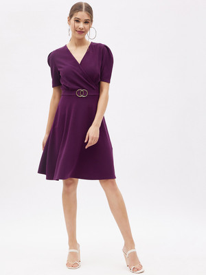 HARPA Women Fit and Flare Maroon Midi/Calf Length Dress