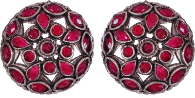 CRUNCHY FASHION Crunchy Fashion Oxidised German Silver Ethnic Red Kundan Stud Earrings Alloy Drops & Danglers