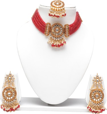 Ethnicking Alloy Gold-plated Red Jewellery Set(Pack of 1)