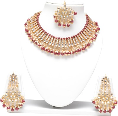 Ethnicking Alloy Gold-plated Maroon Jewellery Set(Pack of 1)