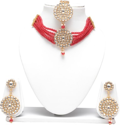 Swarajshop Alloy Gold-plated Maroon Jewellery Set(Pack of 1)