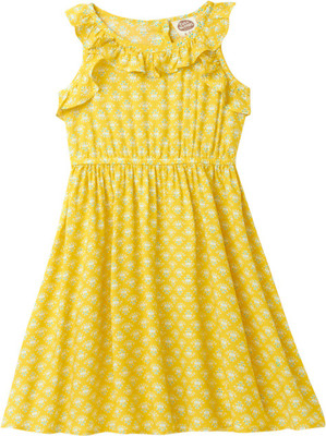 CuB McPAWS be curious Girls Midi/Knee Length Casual Dress(Yellow, Short Sleeve)