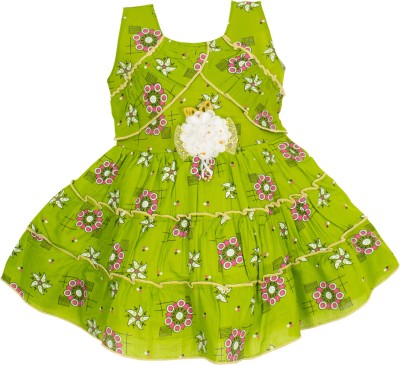 NITHILA CREATIONS Girls Midi/Knee Length Casual Dress(Green, Sleeveless)