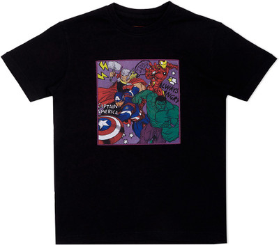 Pepe Jeans Boys Superhero Cotton Blend Regular T Shirt(Black, Pack of 1)