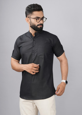 FLIIP TRADING Men Solid Straight Kurta(Black)
