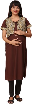 MORPH maternity Women Solid A-line Kurta(Brown)