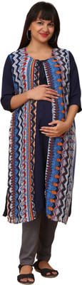 MORPH maternity Women Printed A-line Kurta(Dark Blue)