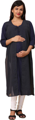 MORPH maternity Women Printed A-line Kurta(Dark Blue)