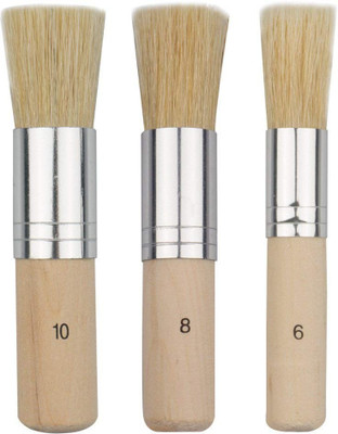 BM RETAIL 3 PCS Wooden Stencil Brush, Natural Bristle Brushes Perfect for Acrylic Painting(Brown)