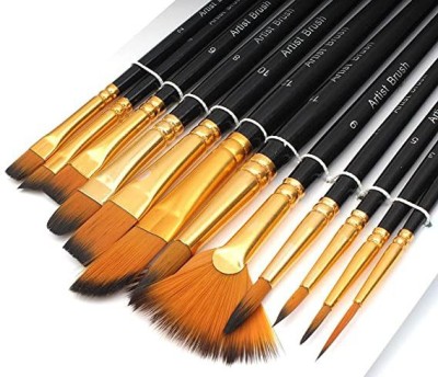 glactic Painting Brushes Set of 12 Professional Round Pointed Tip Nylon Hair Paint brush(Golden)