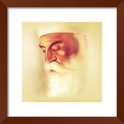 DBrush Guru Nanak Dev ji Photo Frame Laminated UV Coated Decor Painting For Home Office Digital Reprint 16 inch x 16 inch Painting(With Frame)