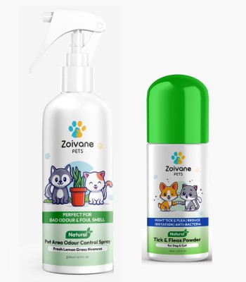 Zoivane Pet Area Odour Control Spray (Levender Grass) & Tick & Flear Powder|Combo Pack Tick & Flea & Lavender Grass Cologne(200 ml)