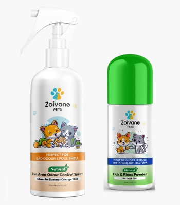 Zoivane Pet Area Odour Control Spray (Orange Slice) & Tick & Flear Powder | Combo Pack Tick & Flea &Orange Slice Cologne(200 ml)