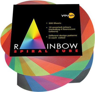 NAVNEET Youva Spiral 8.7x8.7 cm Unruled 500 Sheets Rainbow Spiral Cube, 10 Colors(Set Of 1, Multicolor)