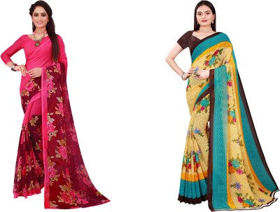 Samai Floral Print Daily Wear Georgette Saree(Pack of 2, Multicolor)