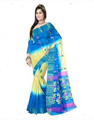 Pradip Fabrics Woven Tant Silk Blend Saree(Blue, Yellow)