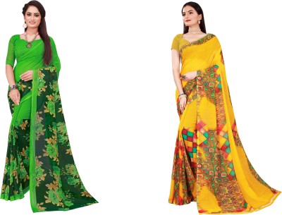 Saadhvi Floral Print Daily Wear Georgette Saree(Pack of 2, Dark Green)