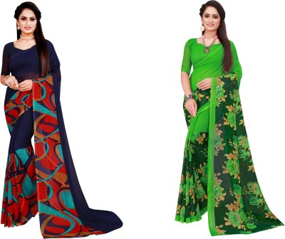 Saadhvi Printed Daily Wear Georgette Saree(Pack of 2, Black)