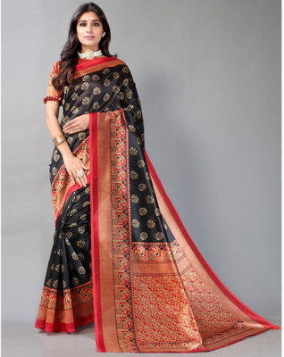 Kanooda Prints Printed Mysore Art Silk Saree(Black)