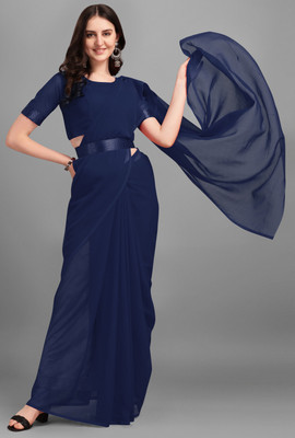 V And V Shop Solid/Plain Bollywood Georgette Saree(Dark Blue)
