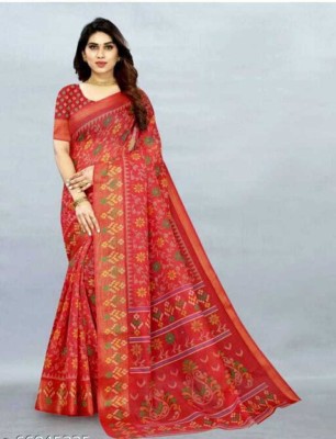 NavSarjan Printed Bollywood Pure Cotton Saree(Red)