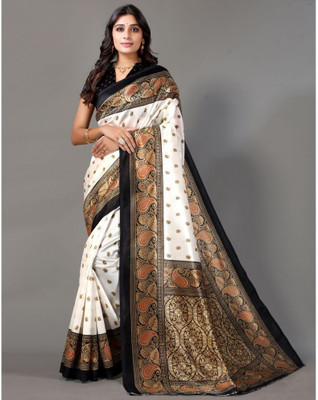 Kanooda Prints Printed Mysore Art Silk Saree(Black)