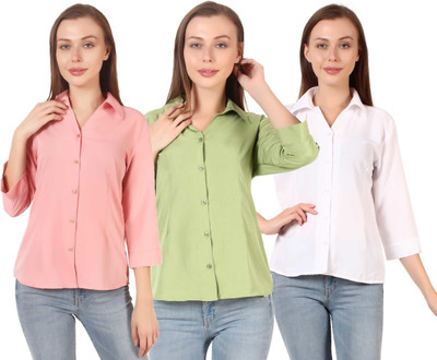 Giggles Women Solid Formal Beige Shirt(Pack of 3)