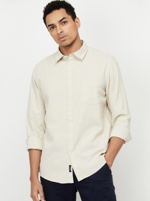 MAX Men Solid Casual Beige Shirt