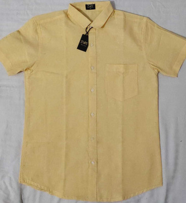 D&K Men Solid Formal Yellow Shirt